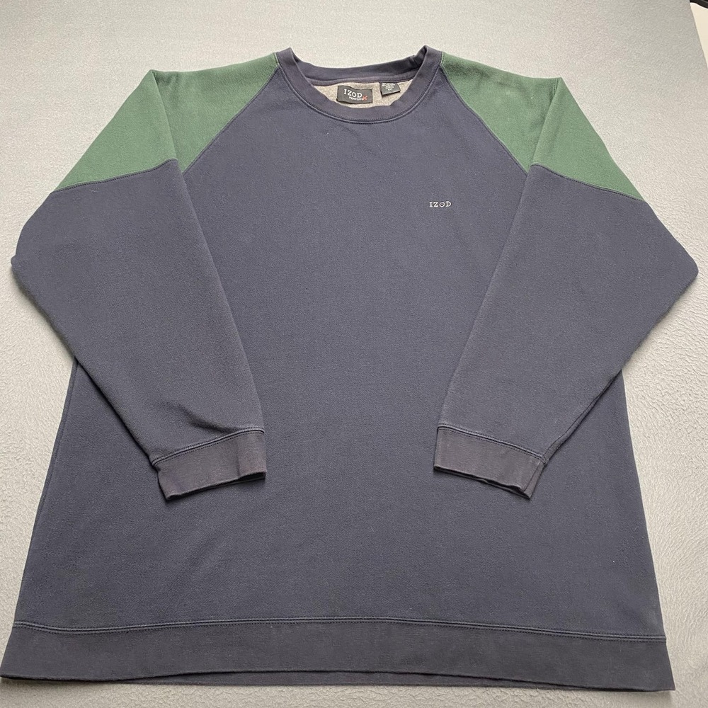 IZOD PerformX Sweatshirt Mens XLT Navy Green Crewneck‎ Raglan Colorblock Tall